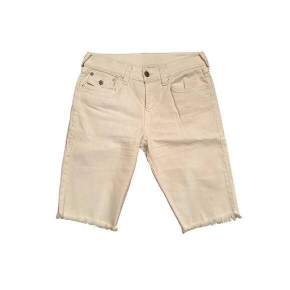 True Religion Men's Ricky Flap Elastic White Denim Shorts Cut Off 100775 Sz 31W - Picture 1 of 16